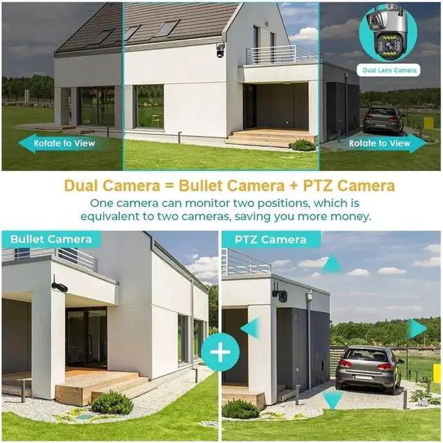 Alt view image 4 of 7 - Dual Lens 4G IP Camera WiFi 8MP 4K Surveillance Cameras Outdoor Smart Home Night Vision V380 Digital Zoom CCTV Camara(British Standard,8MP WiFi 128G Card)