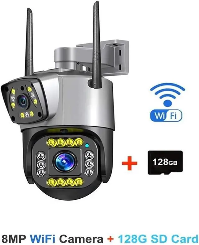Alt view image 2 of 7 - Dual Lens 4G IP Camera WiFi 8MP 4K Surveillance Cameras Outdoor Smart Home Night Vision V380 Digital Zoom CCTV Camara(British Standard,8MP WiFi 128G Card)