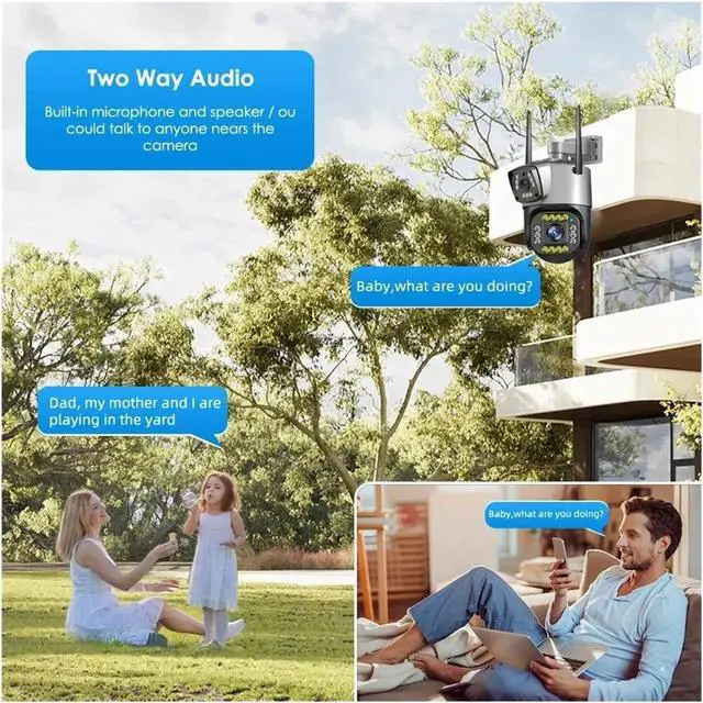 Alt view image 6 of 7 - Dual Lens 4G IP Camera WiFi 8MP 4K Surveillance Cameras Outdoor Smart Home Night Vision V380 Digital Zoom CCTV Camara(British Standard,8MP WiFi 128G Card)