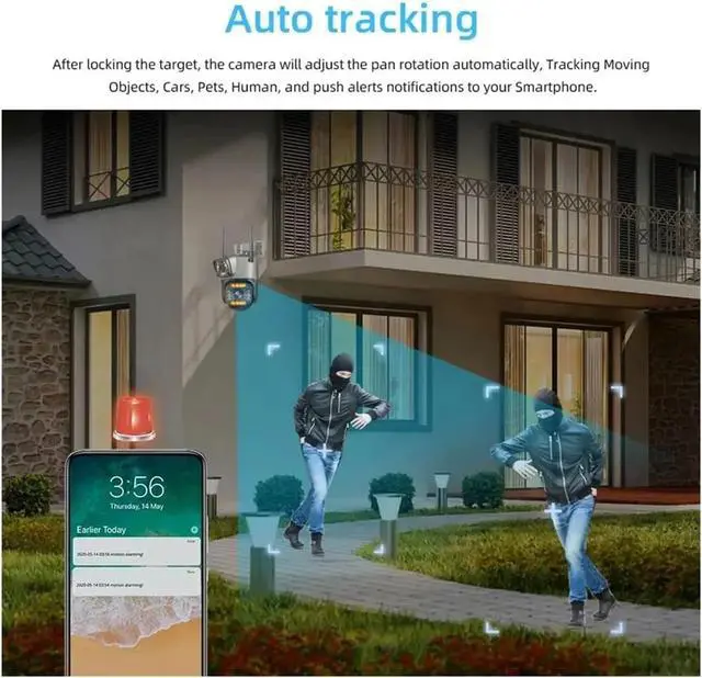Alt view image 7 of 7 - Dual Lens 4G IP Camera WiFi 8MP 4K Surveillance Cameras Outdoor Smart Home Night Vision V380 Digital Zoom CCTV Camara(British Standard,8MP WiFi 128G Card)