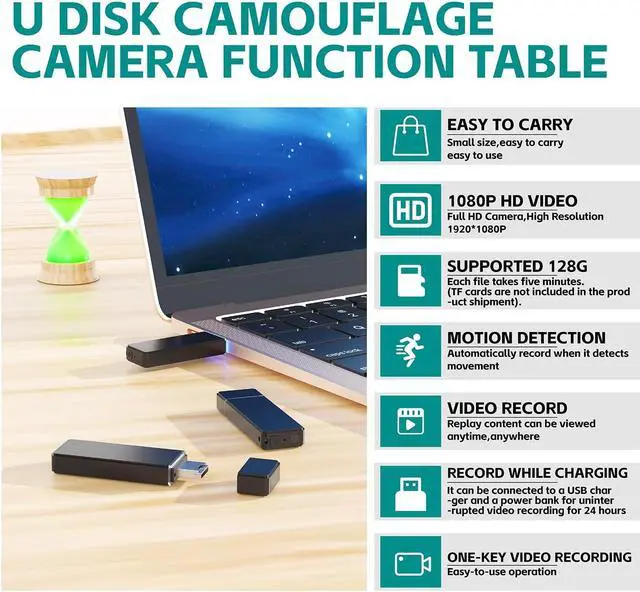 Alt view image 2 of 7 - Spy Hidden Camera USB TF Card Reader No WiFi 1080P HD Indoor Home Security Camera with Motion Detection for Office Meeting Class No TF Card Included (Black)
