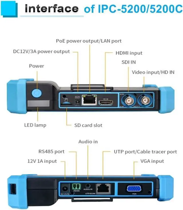 Alt view image 5 of 6 - CCTV Tester, 4K IPC CCTV Tester Monitor 8MP AHD CVI TV SDI Camera Testing H.265 IP PoE VGA Input Cable Tracer Test(IPC-5100C Plus)