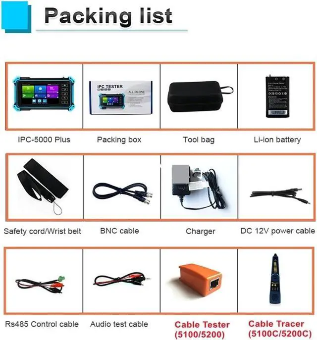 Alt view image 6 of 6 - CCTV Tester, 4K IPC CCTV Tester Monitor 8MP AHD CVI TV SDI Camera Testing H.265 IP PoE VGA Input Cable Tracer Test(IPC-5100C Plus)