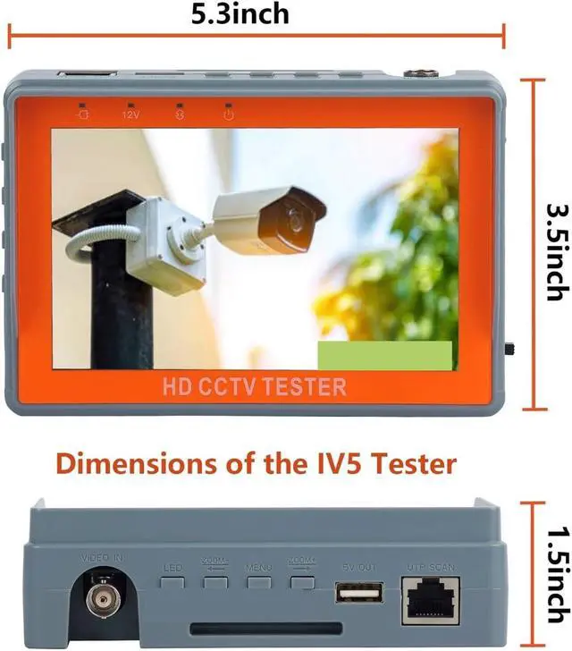 Alt view image 2 of 7 - CCTV Tester, CCTV Tester IV5 8MP 12V1A AHD TVI CVI 5'' Monitor Security PTZ Support PAL/NTSC Video Signal CVBS Testing Portable