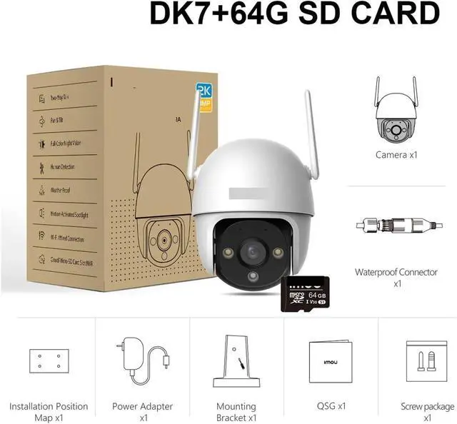 Alt view image 2 of 7 - 3MP Outdoor Camera Colorful Night Vision Wi-Fi IP66 AI Human Detection Camera Surveillance(EU Plug,DK7 3MP Add 64G)