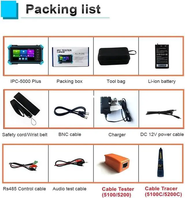 Alt view image 7 of 7 - CCTV Tester, 12MP IPC Tester 8MP/AHD/CVI/TV/SDI CCTV with VGA Input 5.4in Monitor for IP Camera CFTV(IPC-5200C Plus)