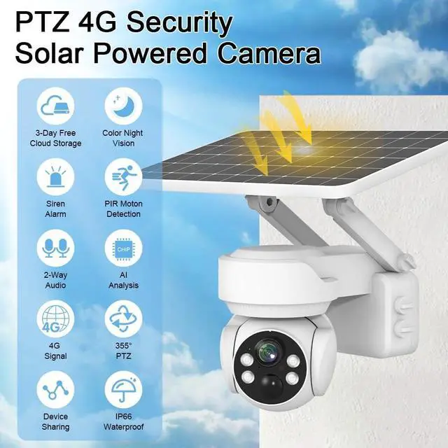 Alt view image 2 of 7 - Solar Powered Gimbal Security Camera, Wireless Outdoor, 1080P Rotating Monitoring Camera Solar Powered, PIR Motion Detection, Color Night Vision, Two-Way Audio, Home All-Weather Monitoring Camera