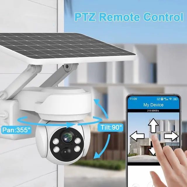 Alt view image 4 of 7 - Solar Powered Gimbal Security Camera, Wireless Outdoor, 1080P Rotating Monitoring Camera Solar Powered, PIR Motion Detection, Color Night Vision, Two-Way Audio, Home All-Weather Monitoring Camera