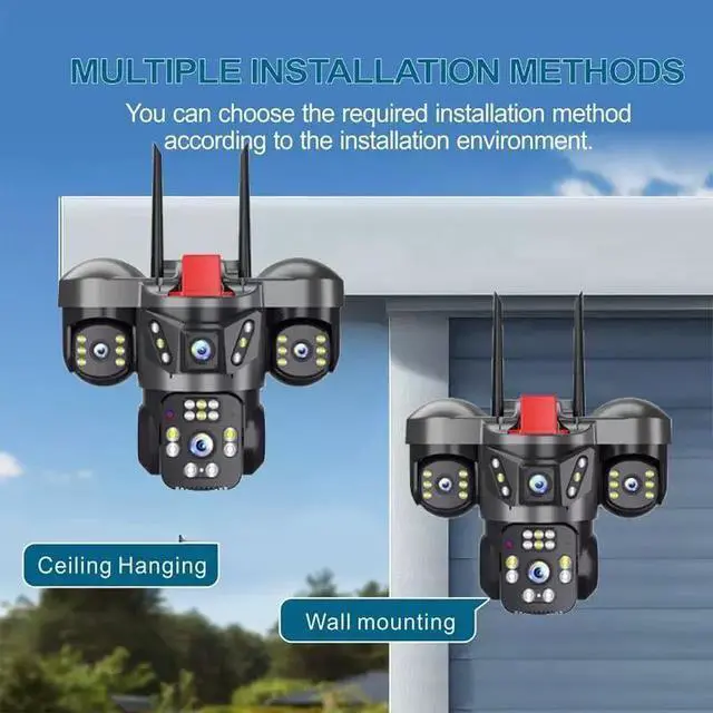 Alt view image 3 of 7 - 12MP 3 Lens 3 Screen WiFi PTZ Outdoor Camera, 10X Zoom, 360° View, PIR Detection, Auto Tracking, 2-Way Audio, Color Night Vision, V380 Pro, IP66