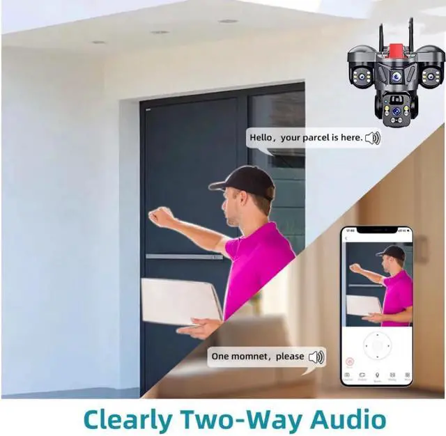 Alt view image 6 of 7 - 12MP 3 Lens 3 Screen WiFi PTZ Outdoor Camera, 10X Zoom, 360° View, PIR Detection, Auto Tracking, 2-Way Audio, Color Night Vision, V380 Pro, IP66