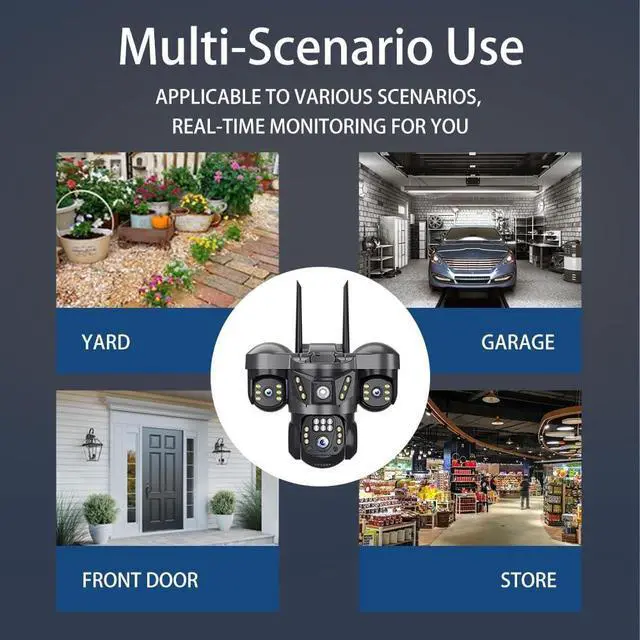 Alt view image 7 of 7 - 12MP 3 Lens 3 Screen WiFi PTZ Outdoor Camera, 10X Zoom, 360° View, PIR Detection, Auto Tracking, 2-Way Audio, Color Night Vision, V380 Pro, IP66