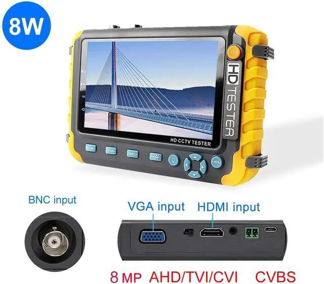 Alt view image 5 of 5 - CCTV Tester, IV8W CCTV Camera Tester Monitor 8MP ADH CVI TVI CVBS 4 in 1 Cameras HD Coaxial DC12V Output Power Tool DDP