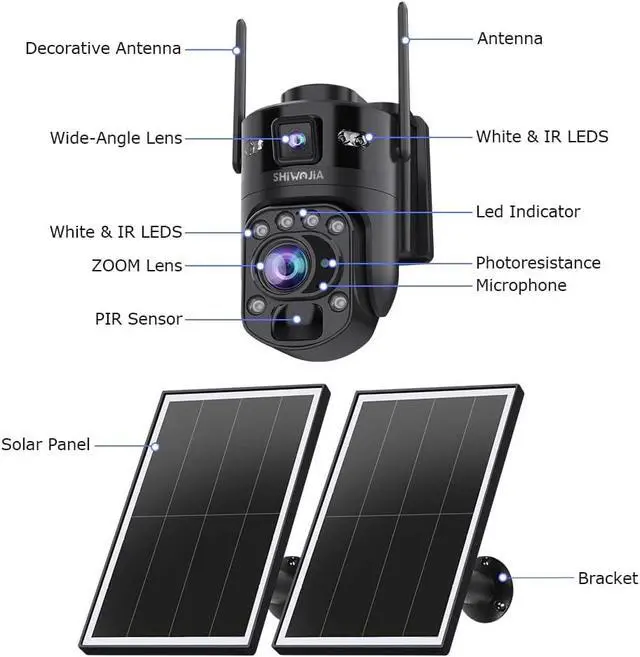 Alt view image 2 of 7 - SHIWOJIA Solar Security Cameras Wireless Outdoor, 10MP 36X Optical Zoom, 4G LTE Cellular, AOV Low Power, Color Night Vision, IP66 Waterproof, Built-in AI Smart Cameras for Home Farm Yard Monitoring