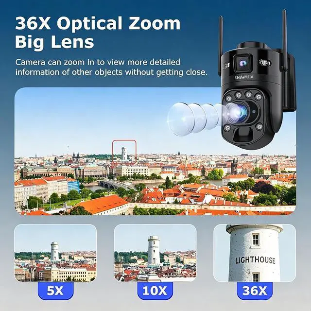 Alt view image 3 of 7 - SHIWOJIA Solar Security Cameras Wireless Outdoor, 10MP 36X Optical Zoom, 4G LTE Cellular, AOV Low Power, Color Night Vision, IP66 Waterproof, Built-in AI Smart Cameras for Home Farm Yard Monitoring