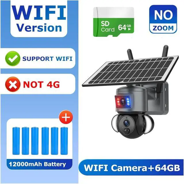 Alt view image 2 of 7 - 4K 8MP Solar Camera 4G SIM/WiFi Security Outdoor Dual Lens Recording Humanoid Tracking Color Night Vision PTZ Cam(8MP WiFi 64GB NOZOOM)