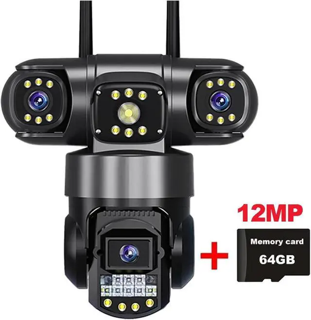 Alt view image 2 of 7 - 10K 20MP WiFi IP Camera Outdoor 4 Lens 4 Screens 16X Zoom CCTV Wireless Video Surveillance Cameras 6K 12MP Security Protection(EU Plug,6K with 64G Card)