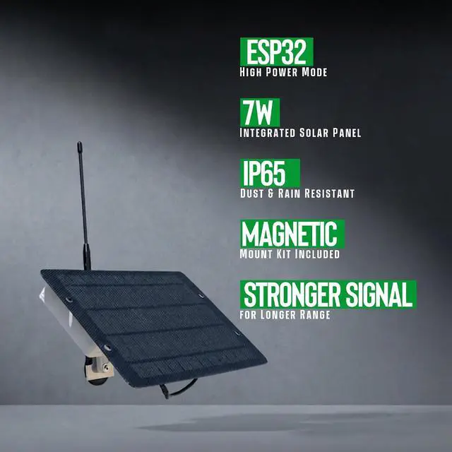 Alt view image 2 of 7 - Relay Lite ESP32 Solar LoRa Mesh Repeater, MeshCore Version, Magnetic Mount Kit, Mesh Network Extender, 7W Solar Panel, IP65 Outdoor Enclosure, 915 MHz Antenna, High Power Mode, 28 dBm