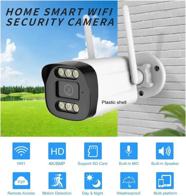 Alt view image 3 of 7 - 4K 8MP 5MP 2MP Tuya Smart Life WiFi HD Waterproof Outdoor P2P WiFi Security Bullet CCTV Surveillance IP Camera(EU Plug,2MP NO SD Card)