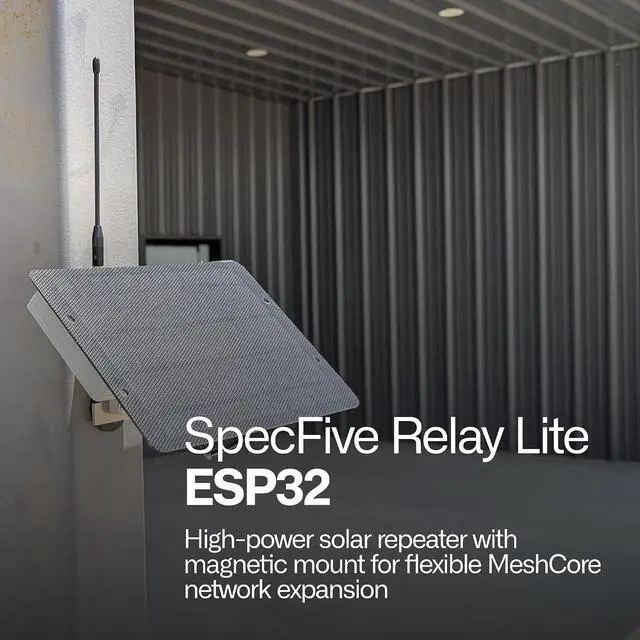 Alt view image 7 of 7 - Relay Lite ESP32 Solar LoRa Mesh Repeater, MeshCore Version, Magnetic Mount Kit, Mesh Network Extender, 7W Solar Panel, IP65 Outdoor Enclosure, 915 MHz Antenna, High Power Mode, 28 dBm