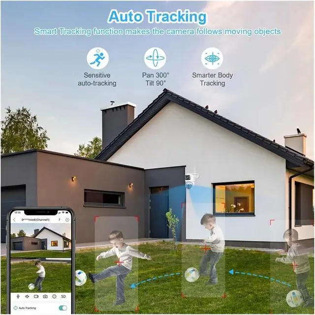 Alt view image 4 of 7 - 6MP PTZ WiFi IP Camera Dual Lens with Dual Screen Two-Way Audio Auto Tracking Security Outdoor CCTV Vedio Surveillance(6MP x Adapter x32G)