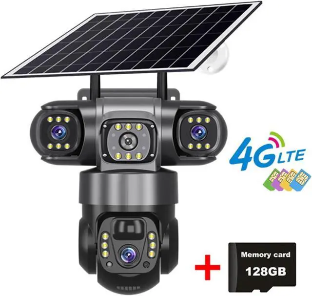 Alt view image 2 of 7 - V380 Pro Solar Camera 4G SIM Outdoor Three Lens Three Screens PIR Human Detect CCTV Security Battery PTZ IP Farm Orchard(4G Camera add 128G)