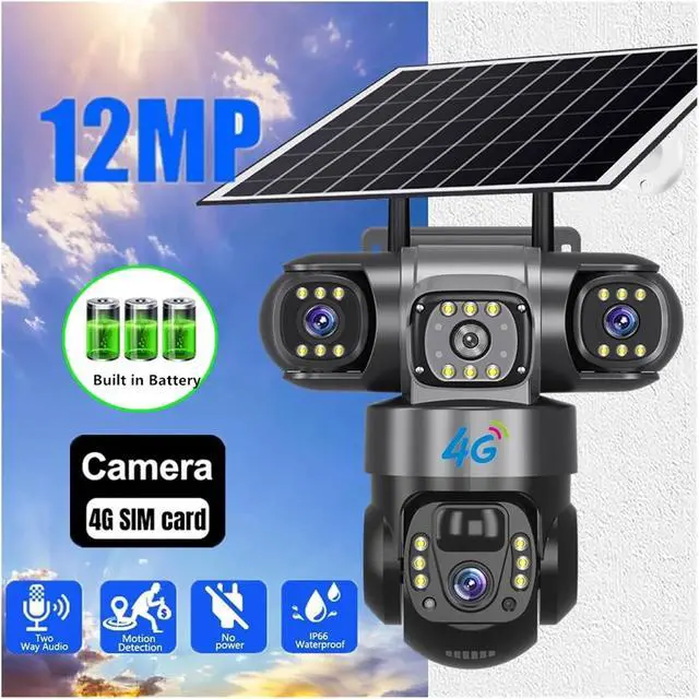 Alt view image 3 of 7 - V380 Pro Solar Camera 4G SIM Outdoor Three Lens Three Screens PIR Human Detect CCTV Security Battery PTZ IP Farm Orchard(4G Camera add 128G)