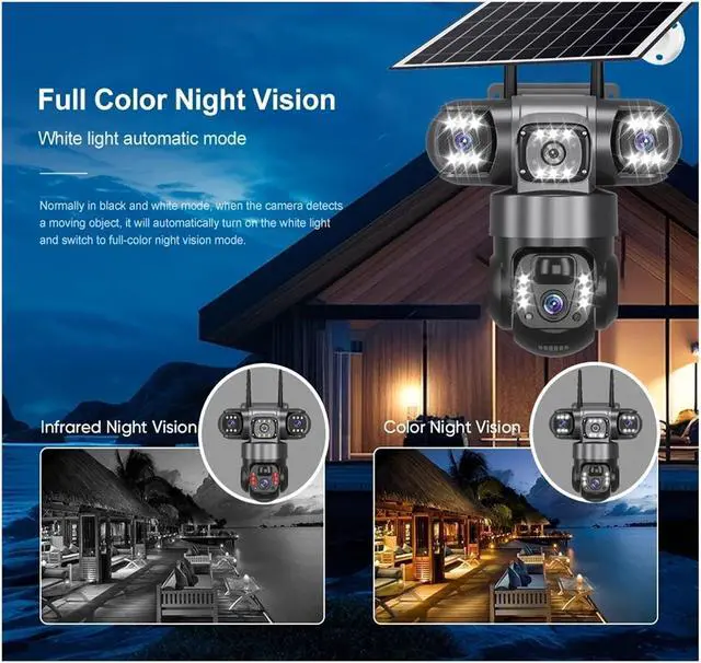 Alt view image 6 of 7 - V380 Pro Solar Camera 4G SIM Outdoor Three Lens Three Screens PIR Human Detect CCTV Security Battery PTZ IP Farm Orchard(4G Camera add 128G)