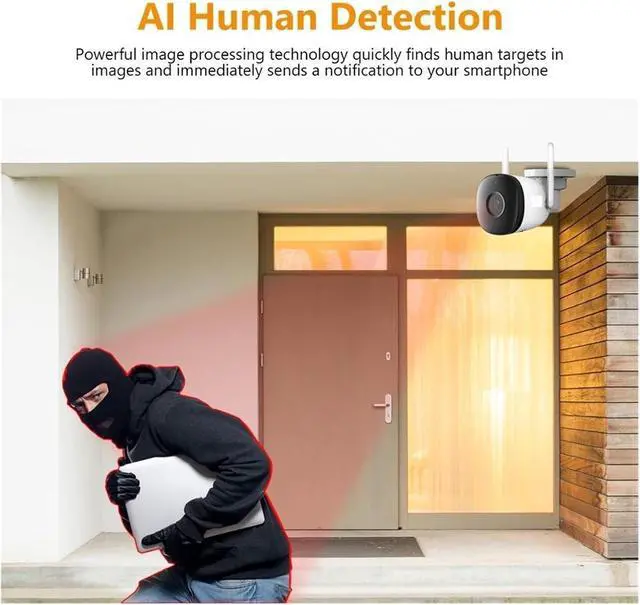 Alt view image 3 of 6 - 3PCS Bullet 2C 5MP Wi-Fi Dual Antenna Outdoor Night Vision IP67 Weatherproof Audio Recording AI Human Detect IPC-F22P(EU Plug_3PCS 5MP ADD 128G)