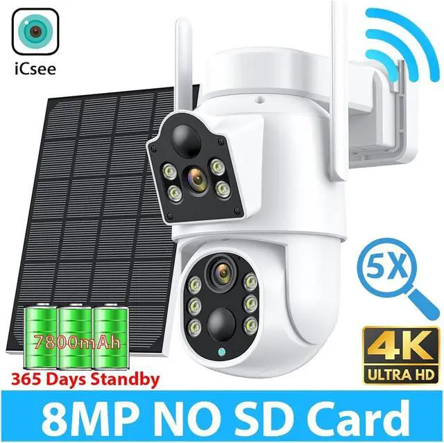 Alt view image 2 of 7 - 8MP 4K Solar WiFi Outdoor Camera Dual Lens ICSEE Wireless Home Surveillance Camera 7800mAh Battery 365 Days Standby Security CAM(White 8MP Camera)