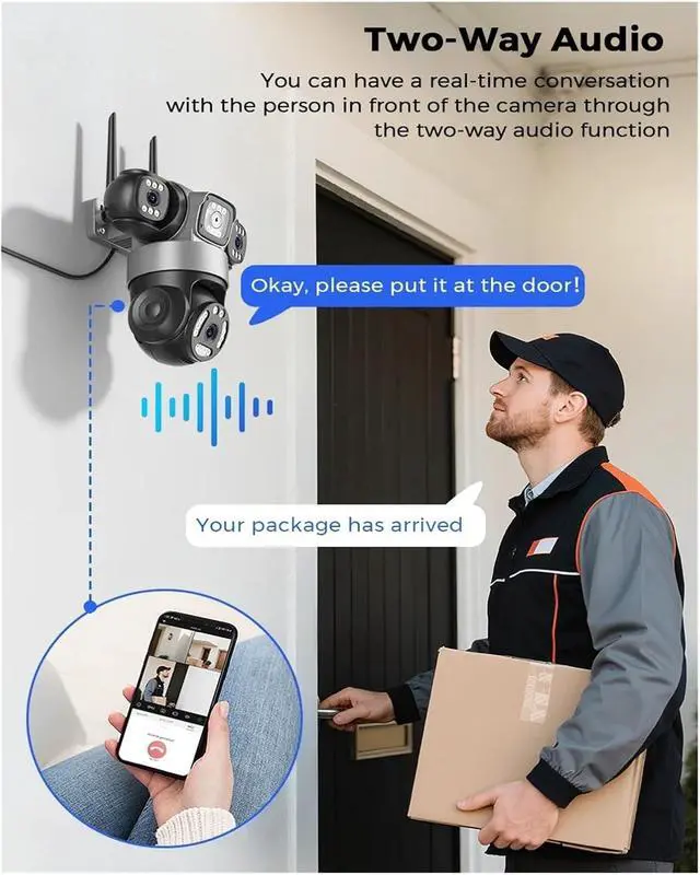 Alt view image 4 of 6 - ICsee PTZ IP Camera 8K 15MP 3-Lens 3-Screen 9MP 4K 2-Way Audio WiFi Outdoor CCTV Security Surveillance Cam(EU Plug,15MP Add 32G Card)