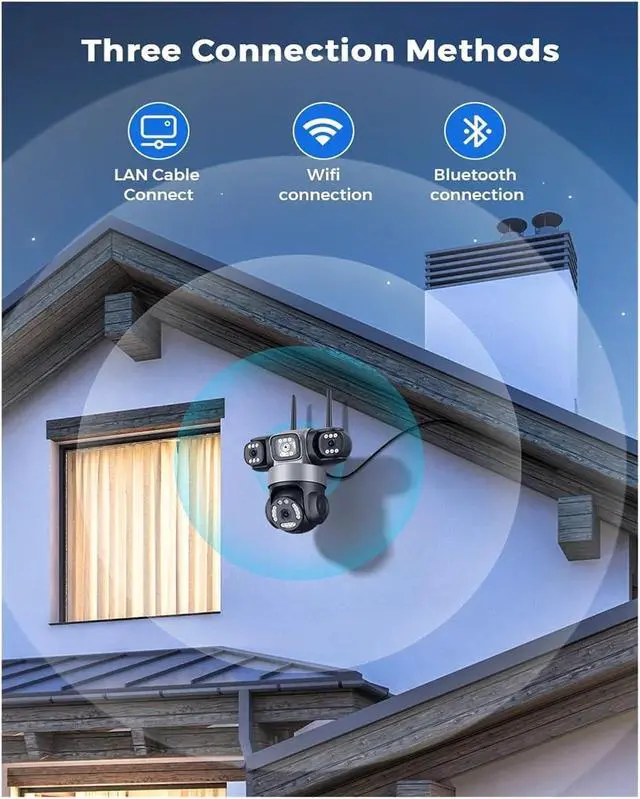 Alt view image 6 of 6 - ICsee PTZ IP Camera 8K 15MP 3-Lens 3-Screen 9MP 4K 2-Way Audio WiFi Outdoor CCTV Security Surveillance Cam(EU Plug,15MP Add 32G Card)