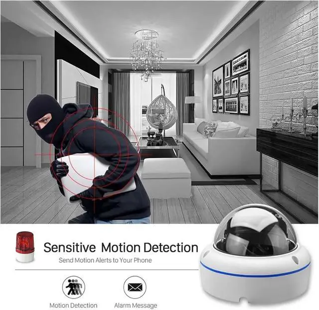 Alt view image 3 of 6 - 5MP WiFi Wireless Audio Home Security Night Version IP Camera 1080P Camera Vandal-Proof 128G TFCard Outdoor Dome Camera(UK Plug_1080P with 128G Card)