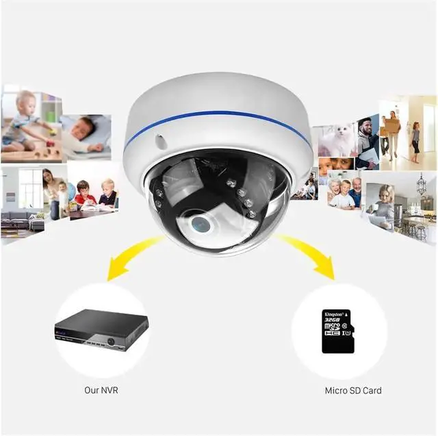 Alt view image 6 of 6 - 5MP WiFi Wireless Audio Home Security Night Version IP Camera 1080P Camera Vandal-Proof 128G TFCard Outdoor Dome Camera(UK Plug_1080P with 128G Card)