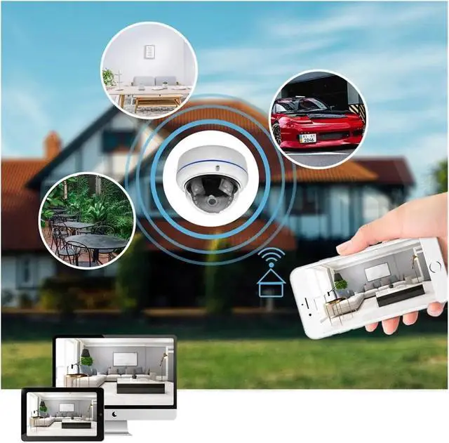 Alt view image 5 of 6 - 5MP WiFi Wireless Audio Home Security Night Version IP Camera 1080P Camera Vandal-Proof 128G TFCard Outdoor Dome Camera(UK Plug_1080P with 128G Card)