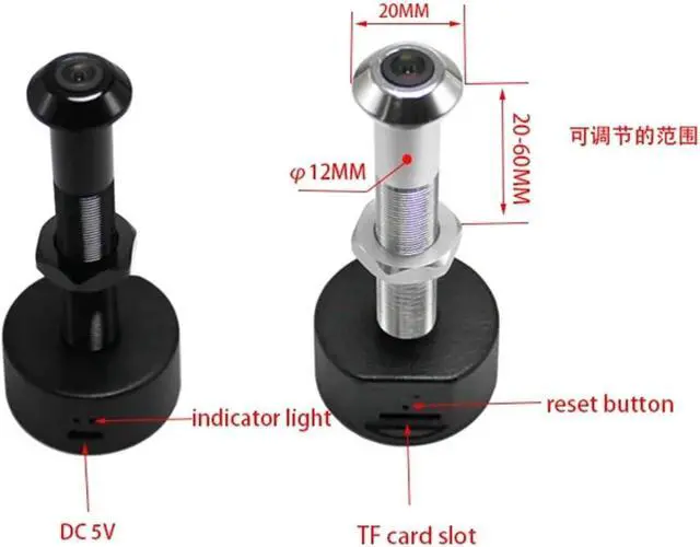 Alt view image 5 of 5 - Diameter 12MM Wide Angle Fisheye Dual Frequency WiFi Cat Eye Remote Monitoring Graffiti Smart Life Home Camera(Black)