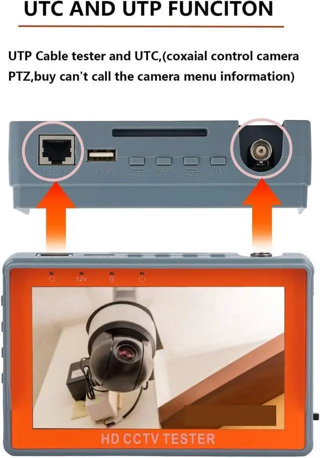 Alt view image 5 of 7 - CCTV Tester, CCTV Tester IV5 8MP 12V1A AHD TVI CVI 5'' Monitor Security PTZ Support PAL/NTSC Video Signal CVBS Testing Portable