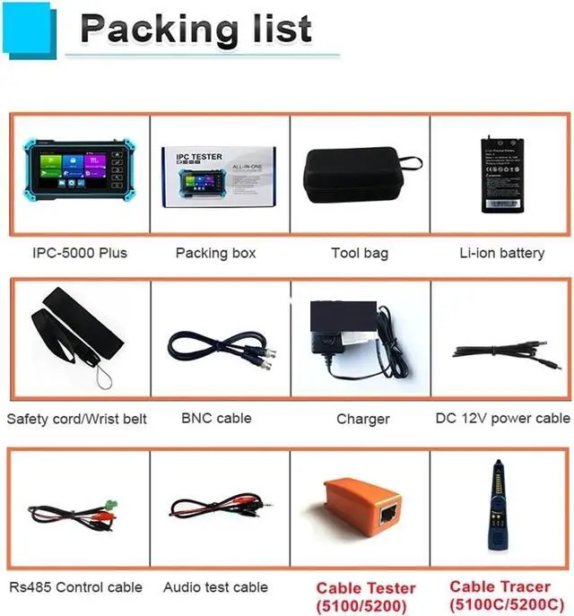 Alt view image 7 of 7 - CCTV Tester CCTV IP Camera Tester AHD+TVI+CVI+Analog Monitor VGA PoE Power Output RJ45 TDR Cable Support IP Camera(IPC-5200C Plus)