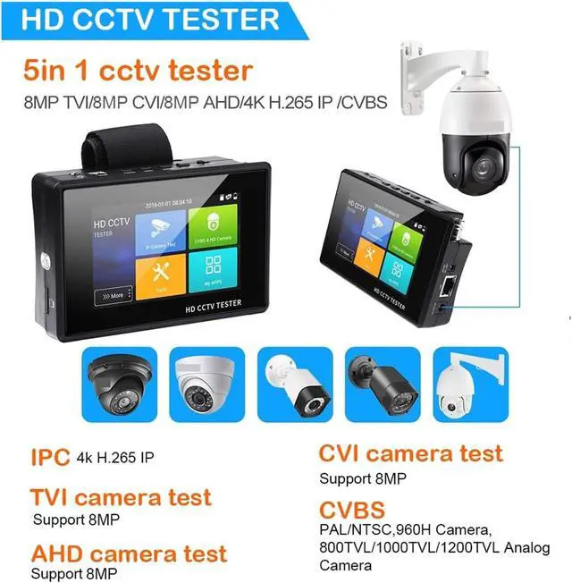Alt view image 3 of 7 - CCTV Tester 4K CCTV IP Tester IPC-1800 Plus 4 in Wrist AHD CVI TVI CVBS 5 in 1 Monitor for Analog IP Camera H.265 POE Testers CFTV Support IP Camera(IPC1800ADHCPlus)