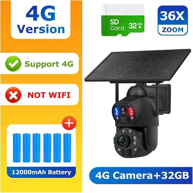 Alt view image 2 of 7 - 4K 8MP 36X Zoom 4G Solar Camera Dual Lens Dual Screen Human Detect Auto Tracking Outdoor 10W Solar Panel WiFi CCTV(36X Zoom 4G 32GB)