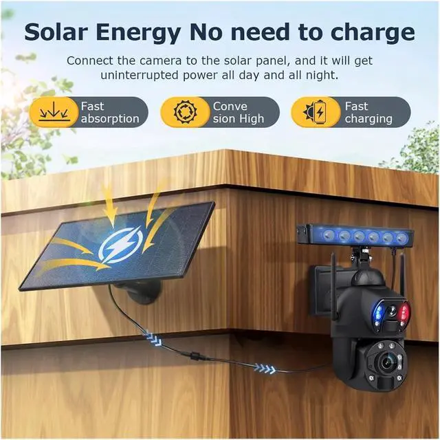 Alt view image 4 of 7 - 4K 8MP 36X Zoom 4G Solar Camera Dual Lens Dual Screen Human Detect Auto Tracking Outdoor 10W Solar Panel WiFi CCTV(36X Zoom 4G 32GB)