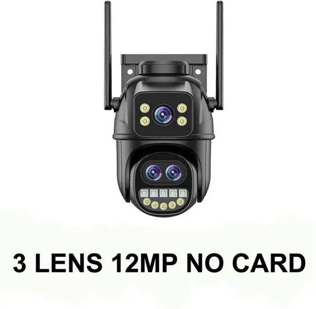 Alt view image 2 of 7 - 6K 12MP ICSEE WiFi Security Camera 3 Lens Dual Screen 8X Zoom Outdoor Waterproof Color Night Vision IP66 Surveillance Camera(UK Plug,3LENS 12MP NO Card)