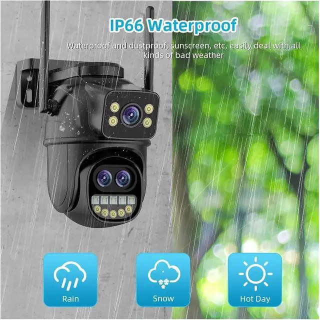 Alt view image 4 of 7 - 6K 12MP ICSEE WiFi Security Camera 3 Lens Dual Screen 8X Zoom Outdoor Waterproof Color Night Vision IP66 Surveillance Camera(UK Plug,3LENS 12MP NO Card)