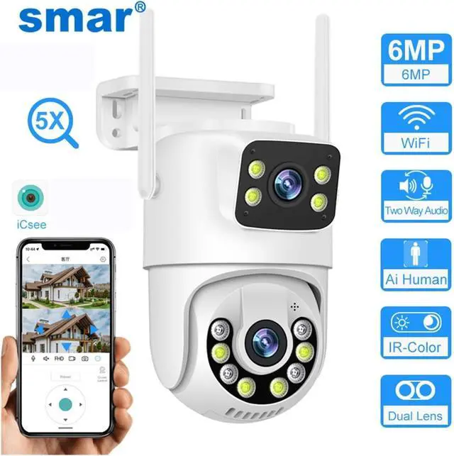 Alt view image 2 of 7 - 6MP PTZ WiFi IP Camera Dual Lens with Dual Screen Two-Way Audio Auto Tracking Security Outdoor CCTV Vedio Surveillance(6MP x Adapter x32G)
