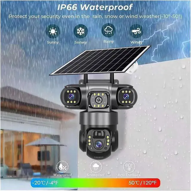 Alt view image 7 of 7 - V380 Pro Solar Camera 4G SIM Outdoor Three Lens Three Screens PIR Human Detect CCTV Security Battery PTZ IP Farm Orchard(4G Camera add 128G)