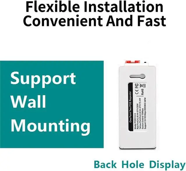 Alt view image 6 of 7 - Repeater POE 2 Port POE Repeater 100Mbps 1 to 2 PoE Extender with IEEE802.3af/at Plug&Play 48V