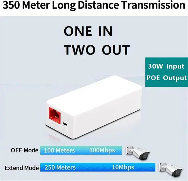 Alt view image 4 of 7 - Repeater POE 2 Port POE Repeater 100Mbps 1 to 2 PoE Extender with IEEE802.3af/at Plug&Play 48V