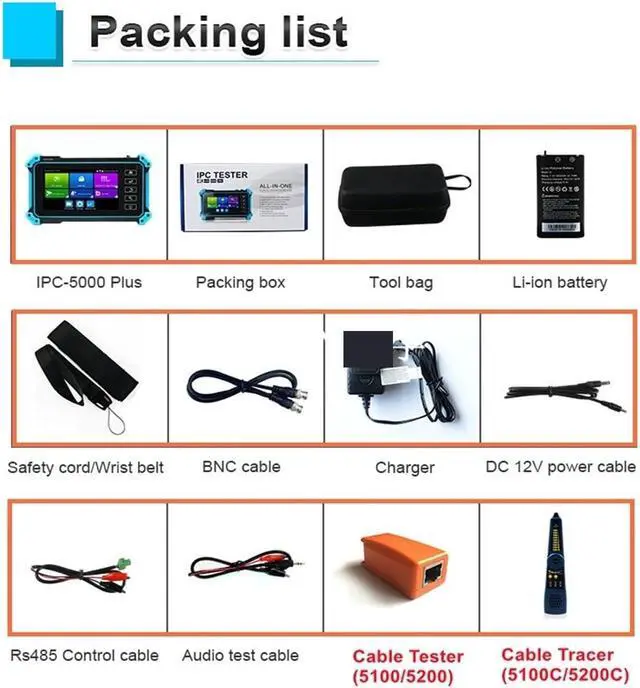Alt view image 7 of 7 - CCTV Tester 4K CCTV Monitor Tester IPC5200C IP Camera Analog Video Surveillance PoE RJ45 TDR Cable Test Support IP Camera(IPC-5100C Plus)