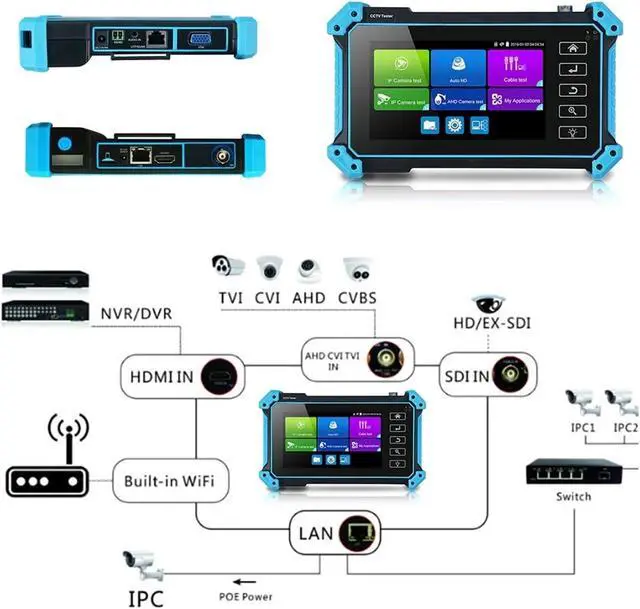 Alt view image 6 of 7 - CCTV Tester Auto HD IPC5100C Plus Full 8MP CVI TVI AHD Analog 6 in 1 VGA & 4K Input with Cable Tracer POE IP Camera CCTV Tester Monitor Support IP Camera(No SDI)