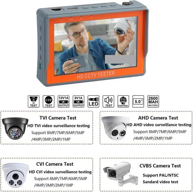 Alt view image 3 of 6 - CCTV Tester Professional CCTV Tester 8MP AHD TVI CVI CVBS Security Camera HD Coaxial with PTZ Controller UTP Cable Test DC 12V Output Support IP Camera(IV5)