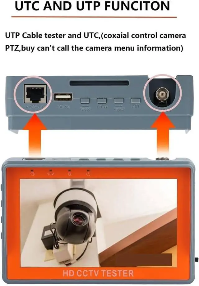 Alt view image 4 of 6 - CCTV Tester Professional CCTV Tester 8MP AHD TVI CVI CVBS Security Camera HD Coaxial with PTZ Controller UTP Cable Test DC 12V Output Support IP Camera(IV5)
